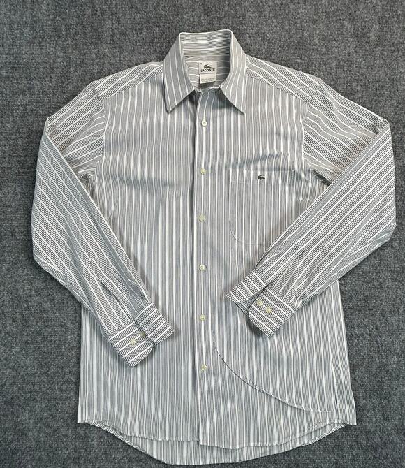 Lacoste Other - Vintage Lacoste Striped Dress Shirt Men's Size 38 Cotton Button Up White Blue
